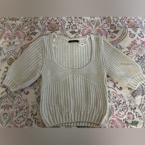 Women's Cream Knit Sweater Deluc cropped cotton Small